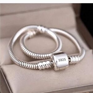 Sterling silver Plated Round Snake Chain Charm Bracelet 9"